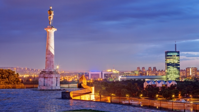 Belgrade fortress and Victor monument at night Belgrade Serbia ** Note: Soft Focus at 100%, best at smaller sizes