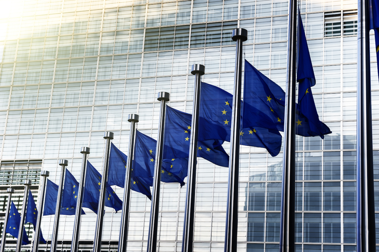 Eu Flags In Front Of European Commission In Brussels