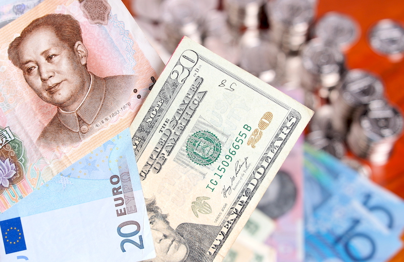 Twenty Chinese Yuan, Euro And Us Dollar Notes