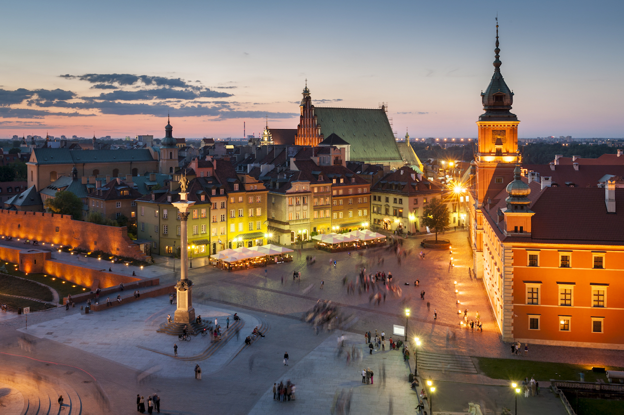 Night panorama of Royal Castle in Warsaw