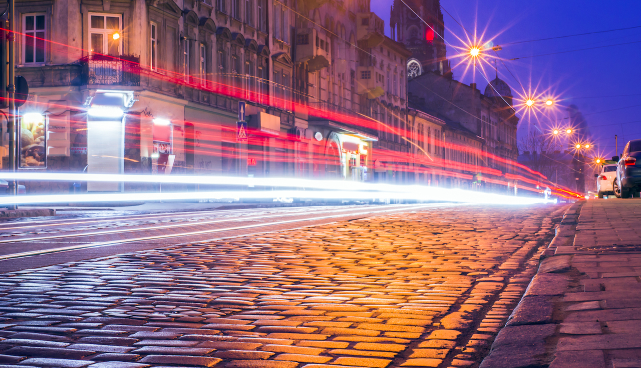 historical old Lviv in the evening night Lviv Ukraine Europe