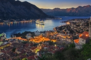 Montenegro Kotor Bay at Sunset. Long exposure photo.