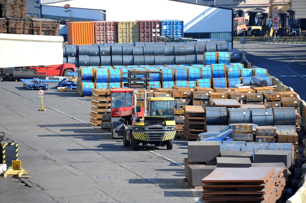 Steel metal sheet and roll in port
