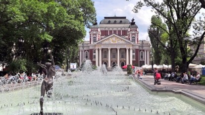 SOFIA BULGARIA - MAY 5: View of the Ivan Vazov National Theatre in Sofia on May 5 2016. Sofia is the largest city and capital of Bulgaria.