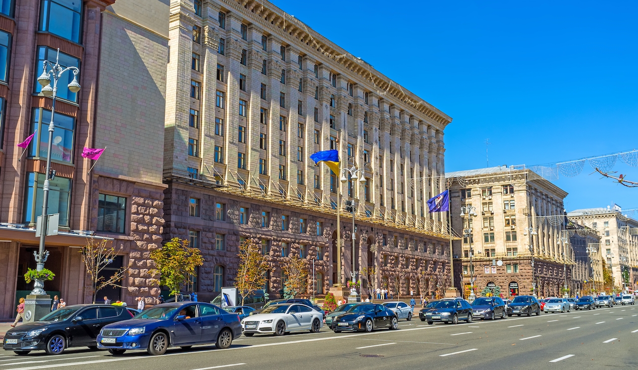 KIEV UKRAINE - SEPTEMBER 8 2016: The facade of Kievrada the City Council located in Khreshchatyk Avenue on September 8 in Kiev.