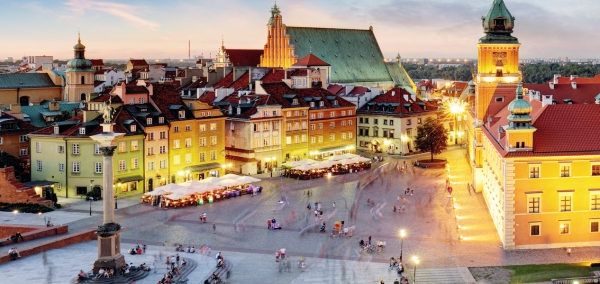 Warsaw Old Town Warsaw Poland during sunset.