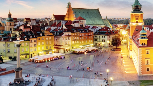Warsaw Old Town Warsaw Poland during sunset.
