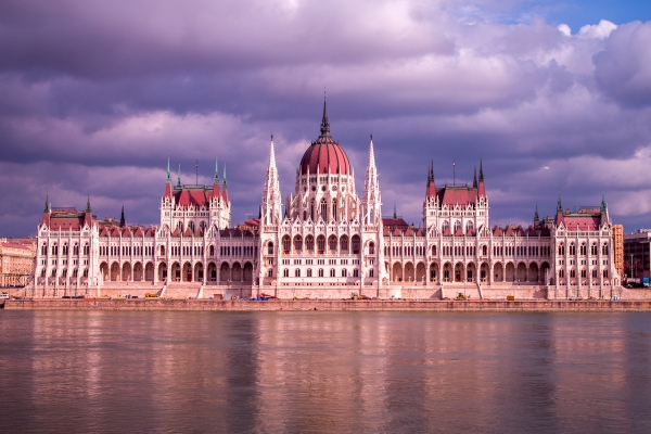 Cloudy skies above the Hungarian Parliament Building Budapest.