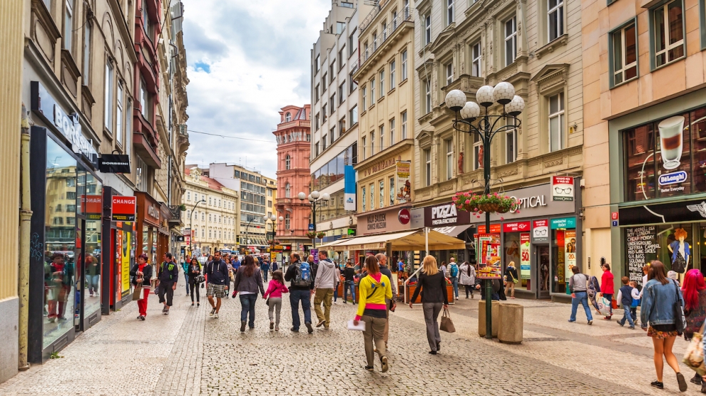 PRAGUE, CZECH REPUBLIC - 21 JUNE 2014: People on the streets of Prague, Czech Republic. Prague is one of the most visited city in Europe with over 5 million visitors every year.