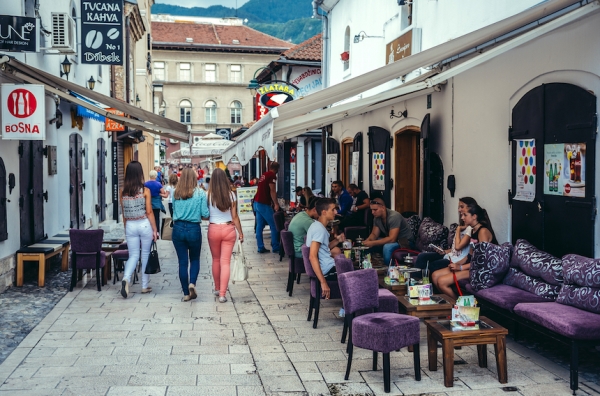 Sarajevo Bosnia and Herzegovina - August 23 2015. One of the streets at old bazaar and the historical and cultural center of the Sarajevo called Bascarsija