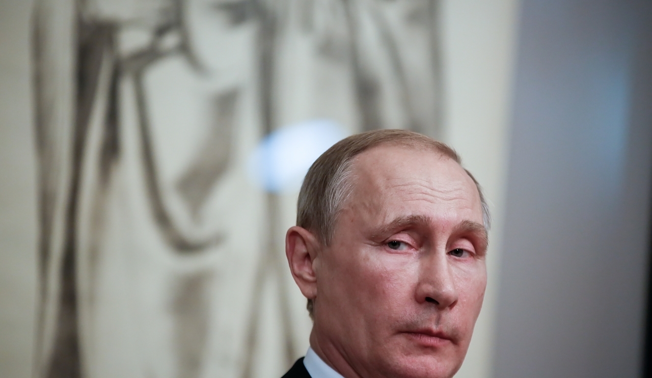 Athens Greece - May 27 2016: Russian President Vladimir Putin delivers