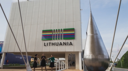 MILAN ITALY - MAY 2: People visit Lithuania pavilion at Expo universal exposition on the theme of food on MAY 2 2015 in Milan.