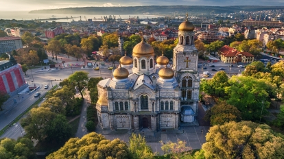 Aerial view of The Cathedral of the Assumption in Varna