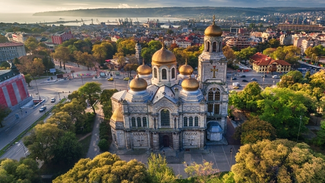 Aerial view of The Cathedral of the Assumption in Varna