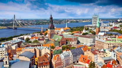 Riga, Latvia - August, 2010: Panorama view from Riga cathedral on old town of Riga, Latvia