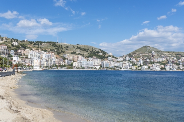 SARANDA, ALBANIA - MAY 18: View of the city Saranda, most important tourist attraction of the Albanian Riviera on May 18, 2017 in Saranda, Albania.