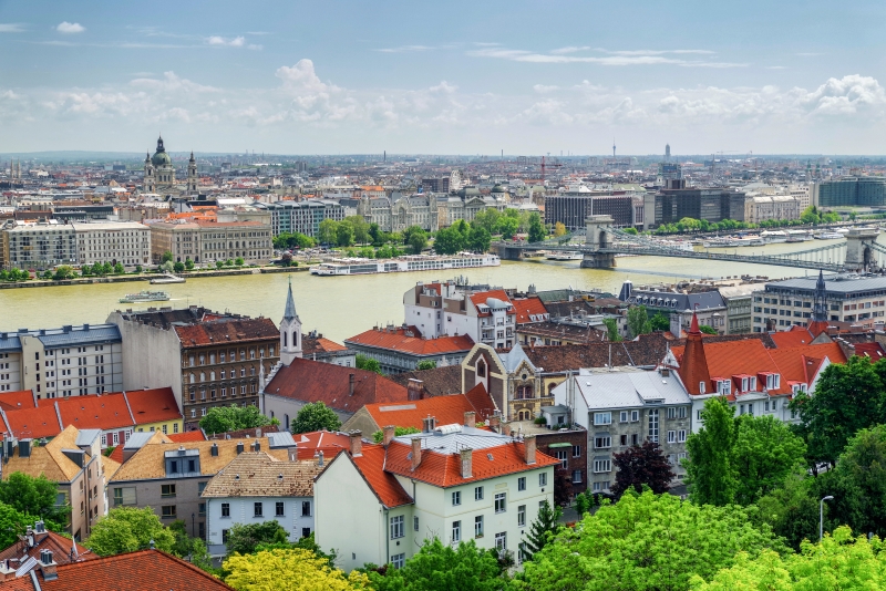 BUDAPEST HUNGARY - MAY 6: Budapest from Buda castle hill on May 6 2017 in Budapest