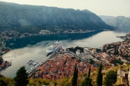 cruise ship in Kotor Bay Montenegro. Aerial view panorama. Kotor bay Montenegro.