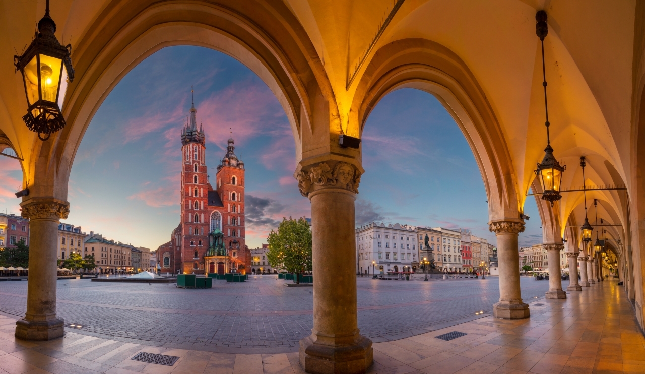 Krakow. Image of Krakow Market square, Poland during sunrise.