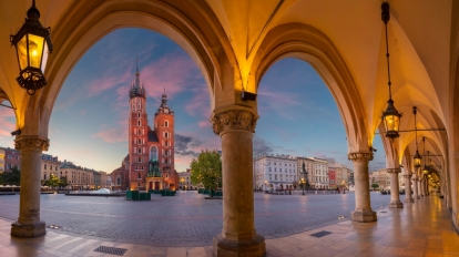 Krakow. Image of Krakow Market square, Poland during sunrise.
