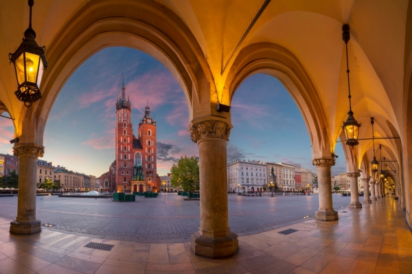 Krakow. Image of Krakow Market square, Poland during sunrise.