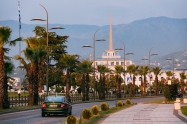 Batumi, Adjara, Georgia - May 27, 2016: Batumi, Adjara, Georgia. Gogebashvili Street Road And Marine Station Or Maritime Station Building Batumi On Background