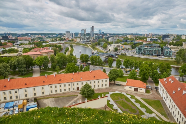 Beautiful panorama of Vilnius Old Town taken from Gediminas hill; Lithuania