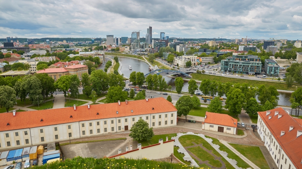 Beautiful panorama of Vilnius Old Town taken from Gediminas hill; Lithuania