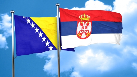 Bosnia and Herzegovina flag with Serbia flag, 3D rendering