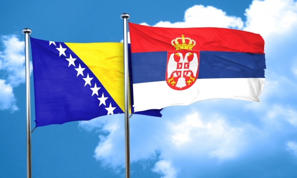 Bosnia and Herzegovina flag with Serbia flag, 3D rendering