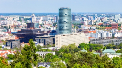 Bratislava city aerial panoramic view. Bratislava is the capital of Slovakia.