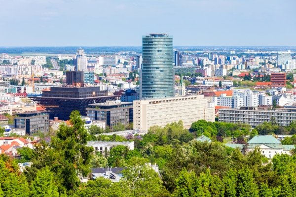 Bratislava city aerial panoramic view. Bratislava is the capital of Slovakia.