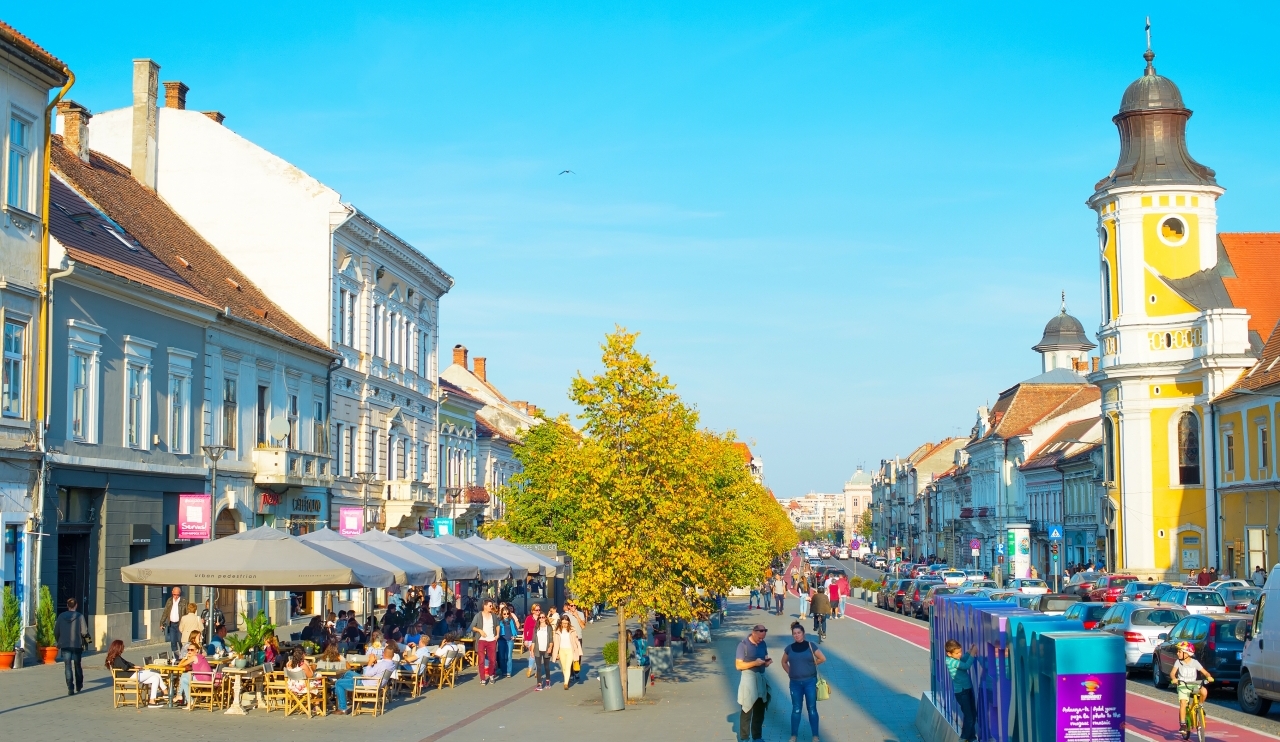 CLUJ NAPOKA ROMANIA - OCT 2 2016: People on the central street of Cluj Napoka - the unofficial capital of Transylvania.
