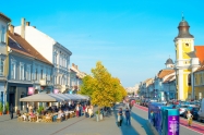 CLUJ NAPOKA ROMANIA - OCT 2 2016: People on the central street of Cluj Napoka - the unofficial capital of Transylvania.