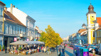CLUJ NAPOKA ROMANIA - OCT 2 2016: People on the central street of Cluj Napoka - the unofficial capital of Transylvania.