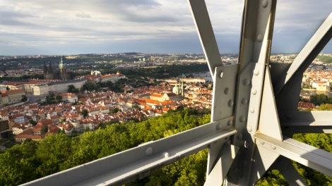Construction of the Petrin lookout tower in Prague Czech Republic