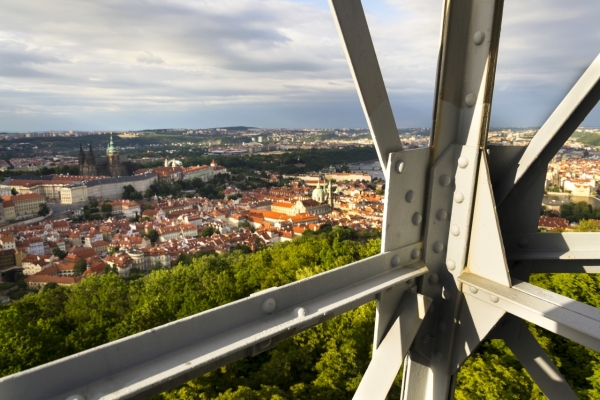 Construction of the Petrin lookout tower in Prague Czech Republic