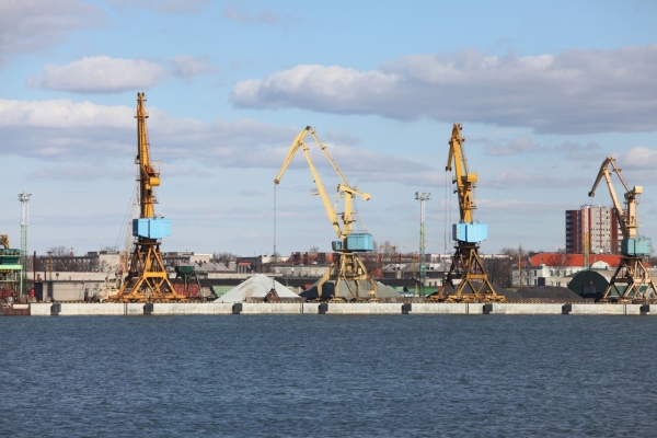 Industrial dock with cranes on the quay