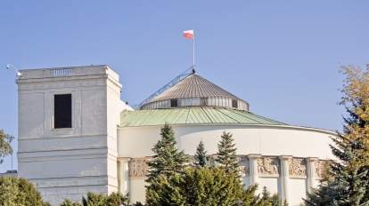 Classical building of Polish parliament. Warsaw in Poland.