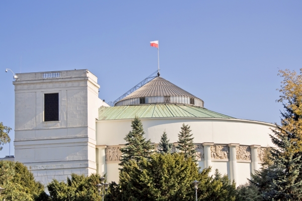 Classical building of Polish parliament. Warsaw in Poland.