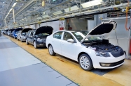 MLADA BOLESLAV CZECH REPUBLIC - MAY 30: Skoda Octavia on conveyor line during Doors Open Day at Skoda Auto a.s. factory. Skoda auto celebrated 120 years since its founding on May 30 2015 in Mlada Boleslav.