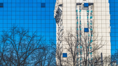 Reflection of a Soviet building in Chisinau Republic of Moldova