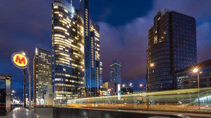 WARSAW POLAND - DECEMBER 28 2016: Downtown Warsaw Financial center in Warsaw Poland. Warsaw is one of the most economical successful capital in Europe in last few years.