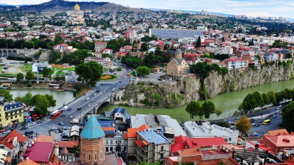 TBILISI GEORGIA - SEPTEMBER 28: Top view of Tbilisi downtown Georgia on September 28 2016. Tbilisi is a capital and largest city of Georgia.