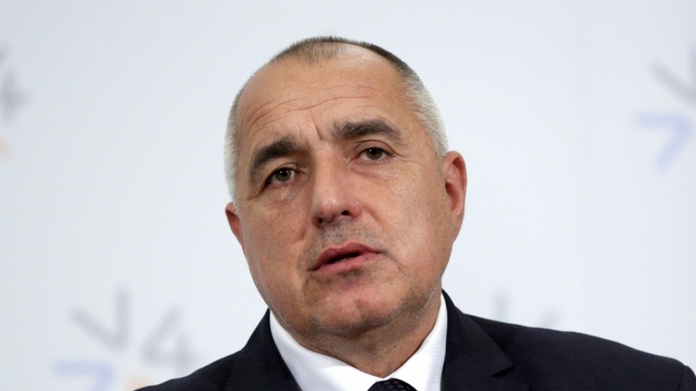 Prague Czech Republic - February 15 2016: The Prime Ministers of Bulgaria Boyko Borissov is speaking during a press conference after meeting of The Visegrad Group (V4) in Prague Czech Republic.