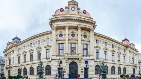 BUCHAREST ROMANIA - MAY 25 2014: The National Bank of Romania (BNR) building palace designed by Albert Galleron and Cassien Bernard.