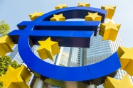 FRANKFURT GERMANY - MAY 16 2014: Euro Sign. European Central Bank (ECB) is the central bank for the euro and administers the monetary policy of the Eurozone in Frankfurt Germany.