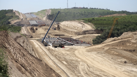 Cernavoda Romania - June 20 2012: Construction works at the A2 highway connecting Romania's capital Bucharest to Constanta.