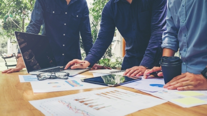 Start up business team colleagues meeting Planning Strategy Analysis discussing new plan financial new business project