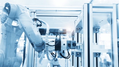 robotic machine tool in industrial manufacture plant,Smart factory industry 4.0 concept.